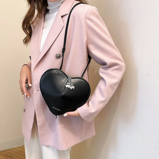Peach Heart Shape Crossbody Bag New Small Shoulder Bag Ladies PU Fashion Love Bag 2024 Luxury Designer Handbag Solid Sling Purse